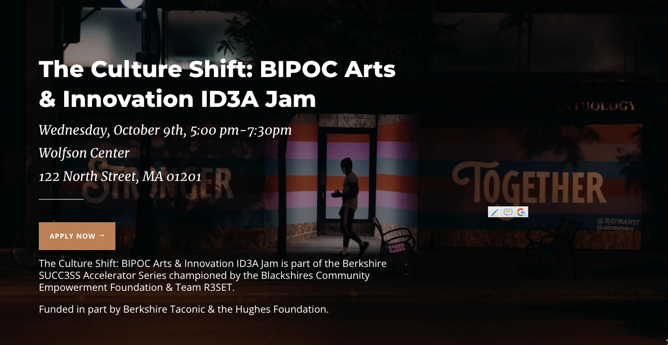 Archived Culture Shift: BIPOC Arts and Innovation ID3A Jam artwork crediting Blackshires and Team R3SET