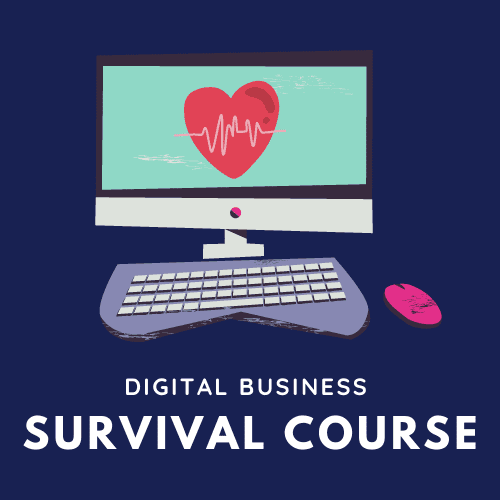 Digital Business Survival Course artwork with an illustrated computer and heart
